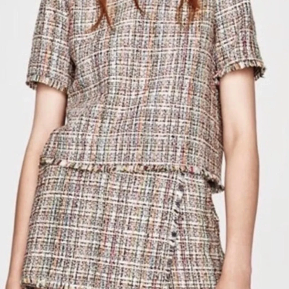 Zara Multi-Color Tweed Short Sleeve Top & Skort - Picture 2 of 12